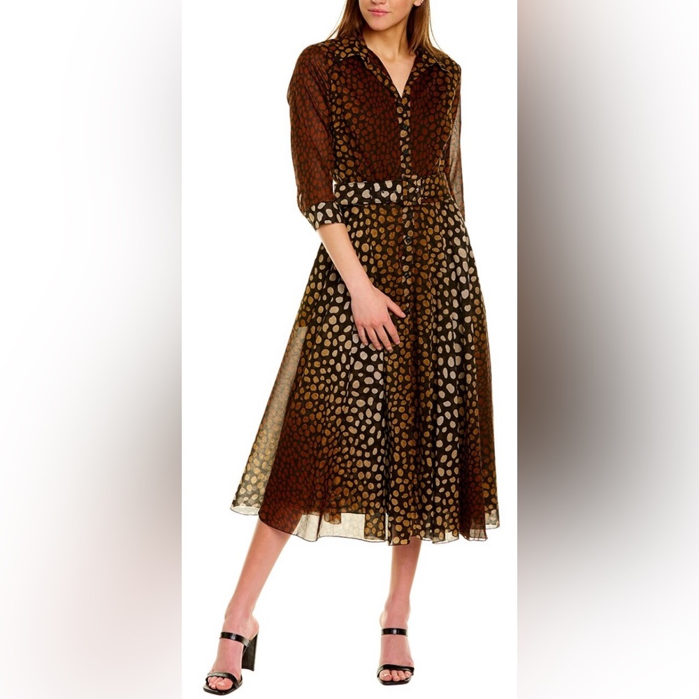 Samantha Sung Black Jaguar Sepia Dot Dress, Size 8